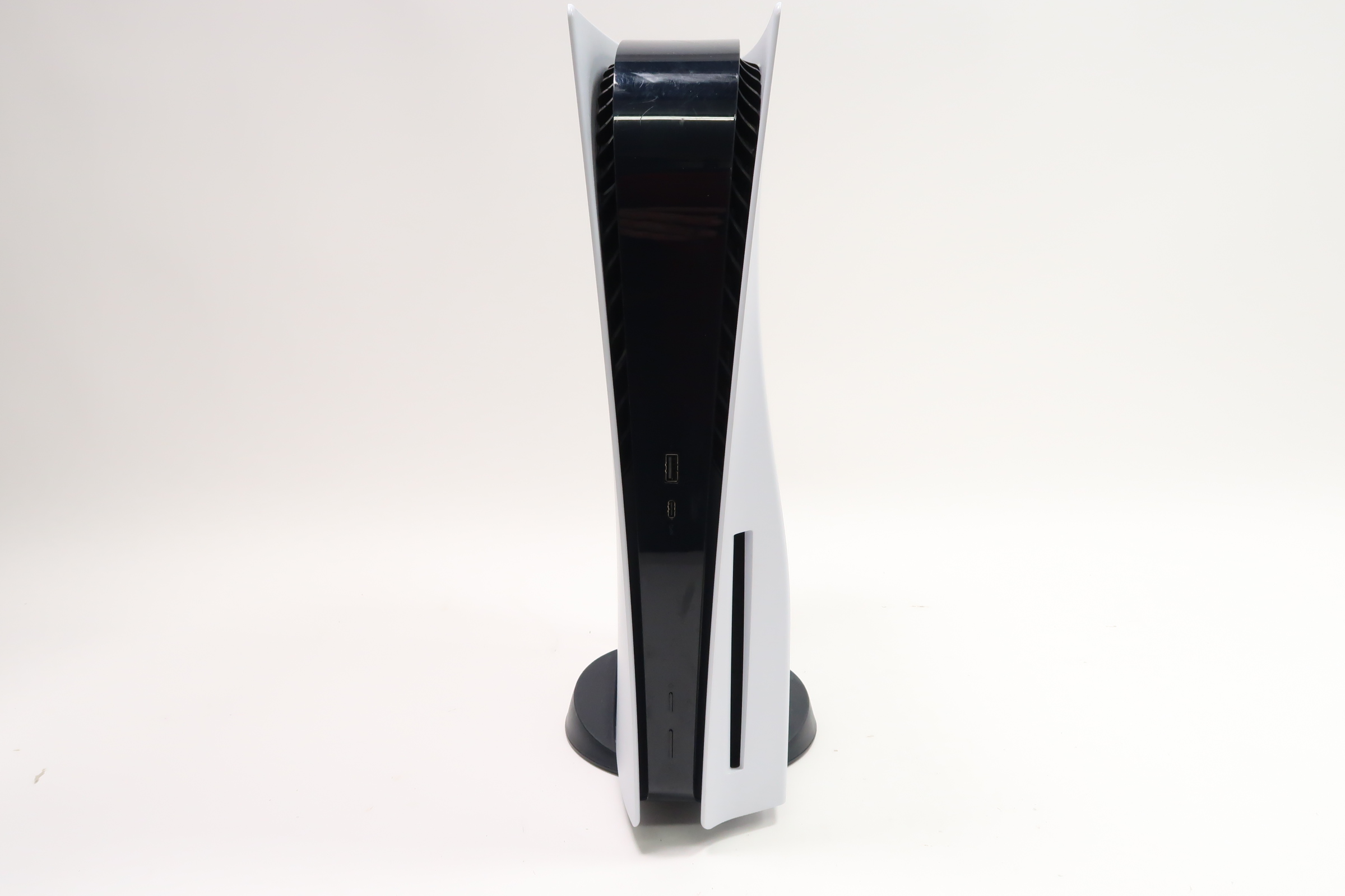 Front view of White PlayStation 5 Disc Edition Console